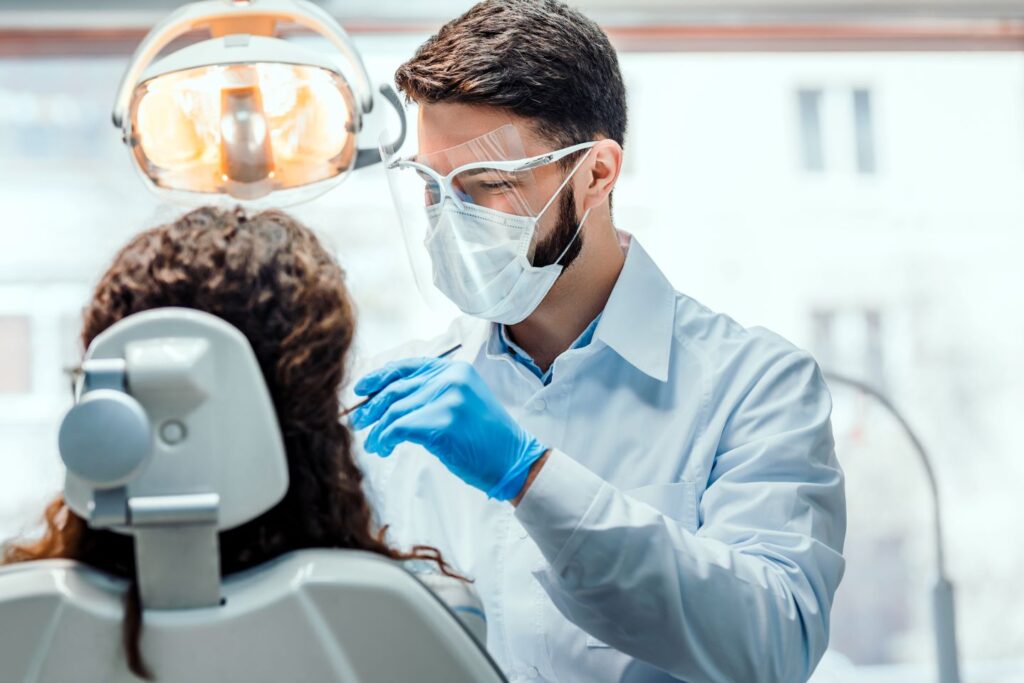 A patient undergoing a tooth extraction.